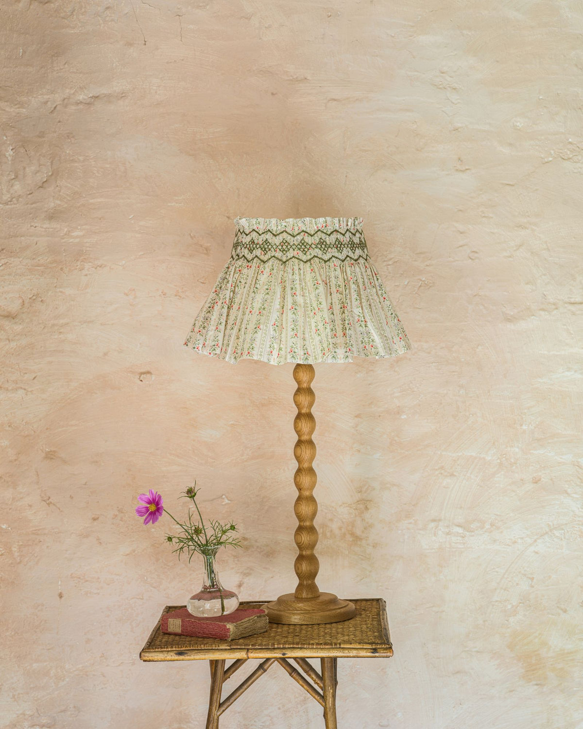 Edit58 x Smock London Elsie Lampshade Secret Garden Trellis with Sage Hand Smocking