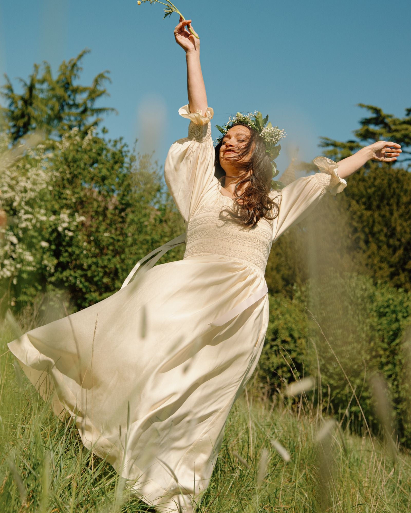 My Mulberry House x Smock London Liesl Dress Buttermilk Silk Cotton with Parchment Hand Smocking
