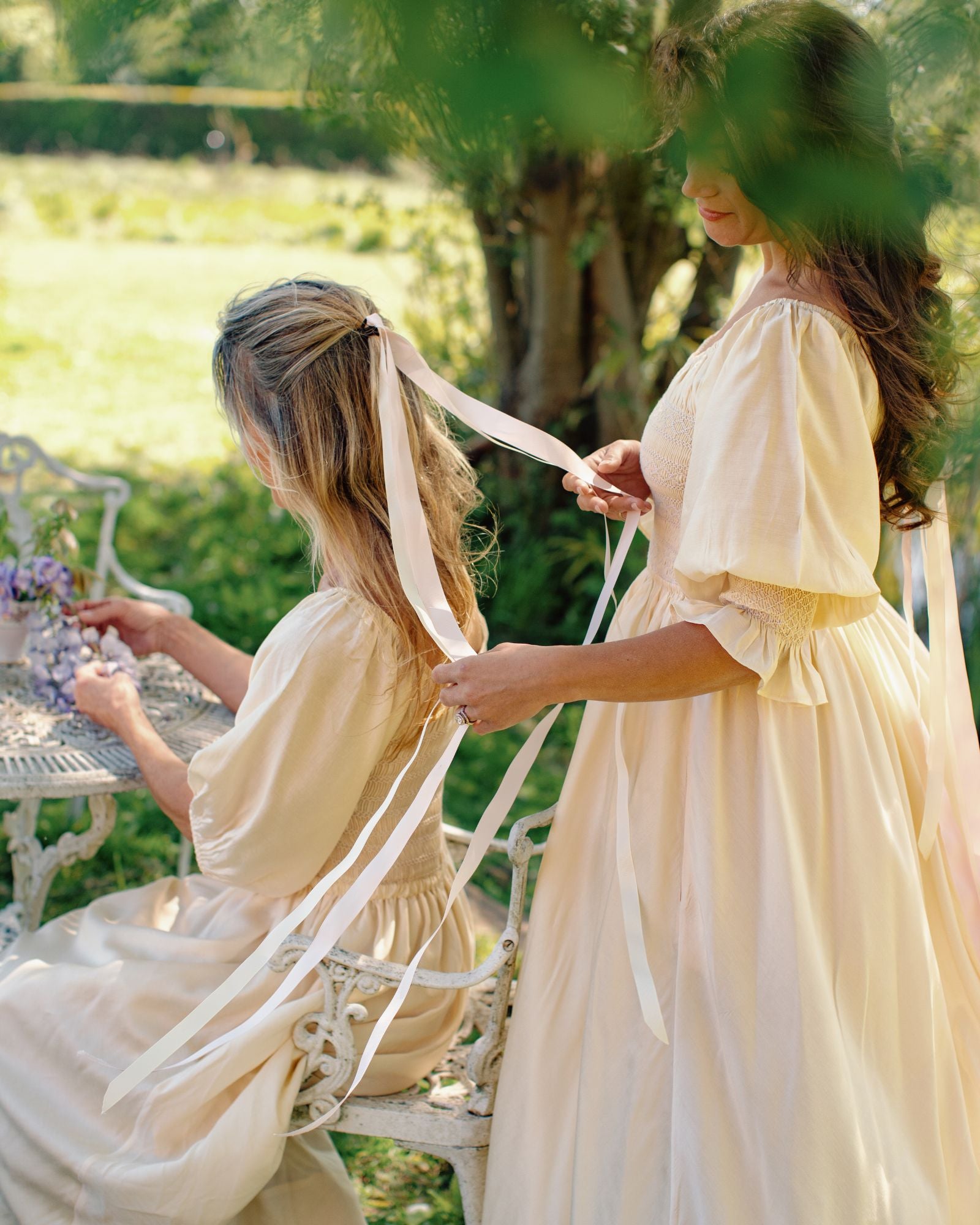 My Mulberry House x Smock London Liesl Dress Buttermilk Silk Cotton with Parchment Hand Smocking