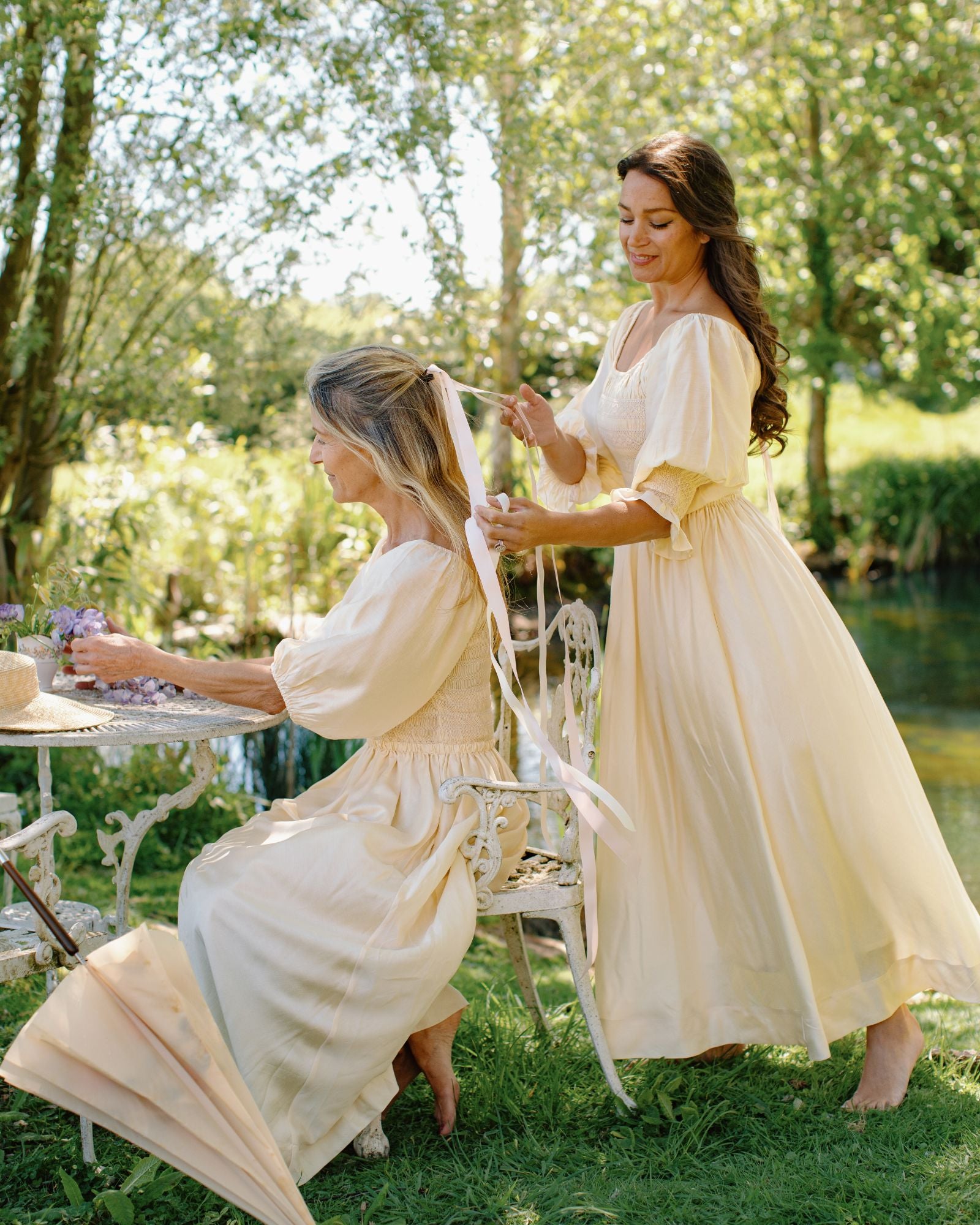 My Mulberry House x Smock London Liesl Dress Buttermilk Silk Cotton with Parchment Hand Smocking