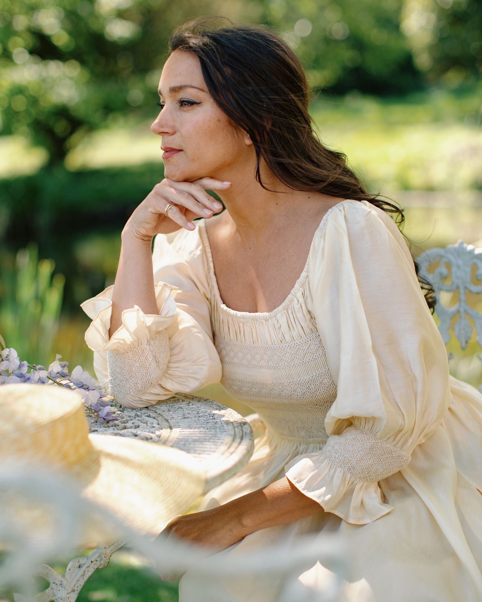 My Mulberry House x Smock London Liesl Dress Buttermilk Silk Cotton with Parchment Hand Smocking