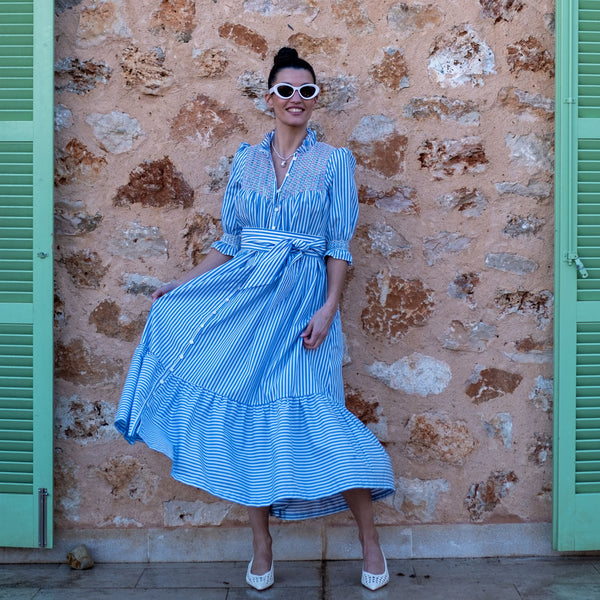 Wu Zetian Dress Brighton Stripe with Light Me Up Hand Smocking