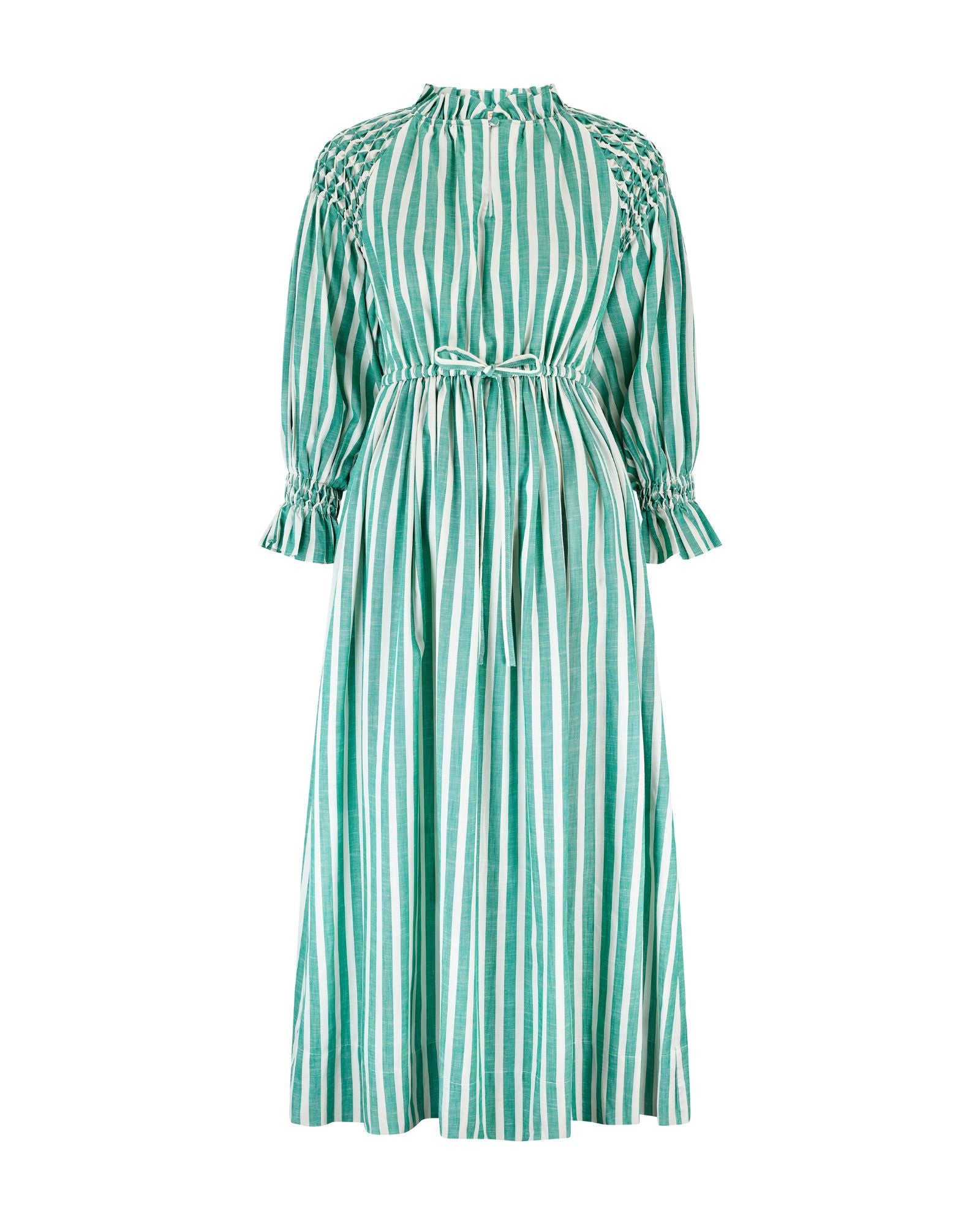 Aloha Wanderwell Dress Wimbledon Stripe with White Honeycomb Hand Smocking