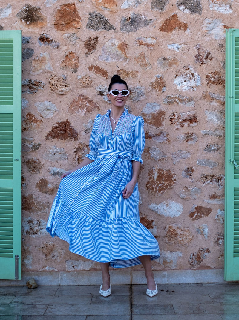Wu Zetian Dress Brighton Stripe with Light Me Up Hand Smocking