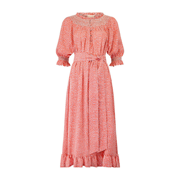 Grace Darling Dress Pansy Print with Chantilly Hand Smocking