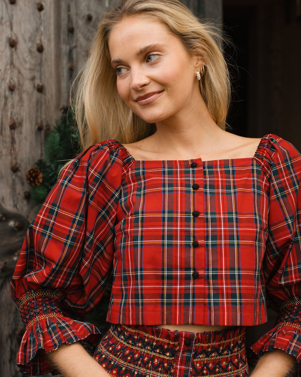 Sappho Blouse Royal Stewart with with Nutcracker Hand Smocking