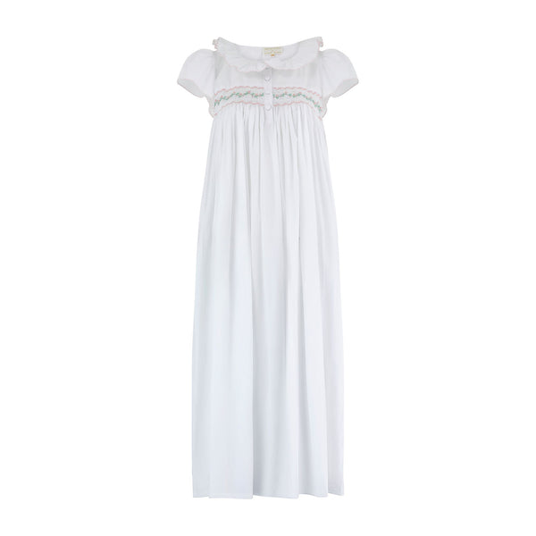 Memo Press x Smock London Women's Nightingale Dress Moonstone with Rose Garland Hand Smocking