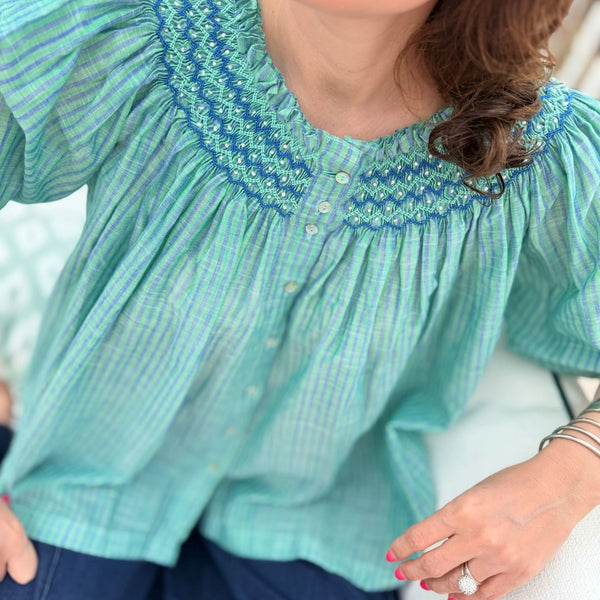 Cleopatra Blouse Islands in the Stream Cotton with Land and Sea Hand Smocking Edition 22