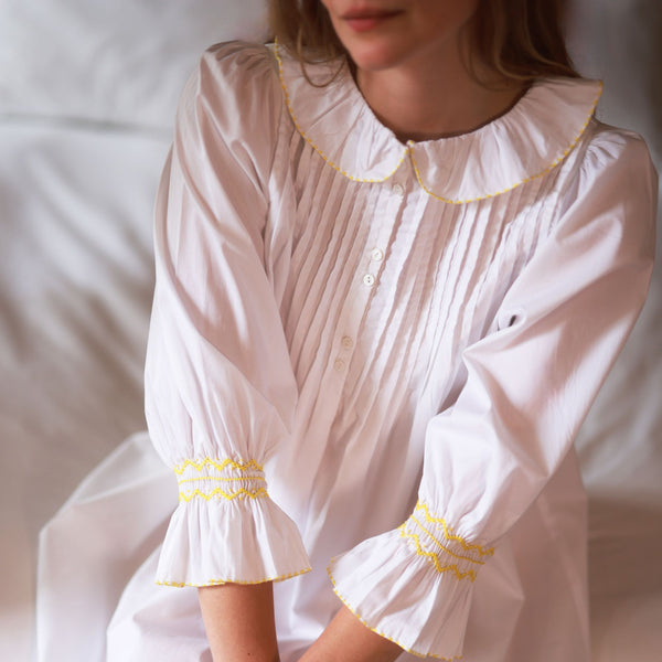 Bessie Coleman Women's Dress Moonstone Cotton with Sunshine Hand Smocking