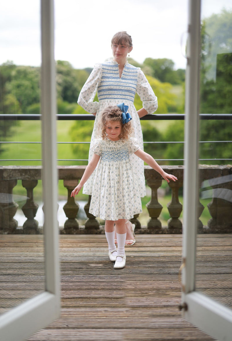 Katherine Johnson Dress Brunnera Blooms with Forget Me Not Hand Smocking