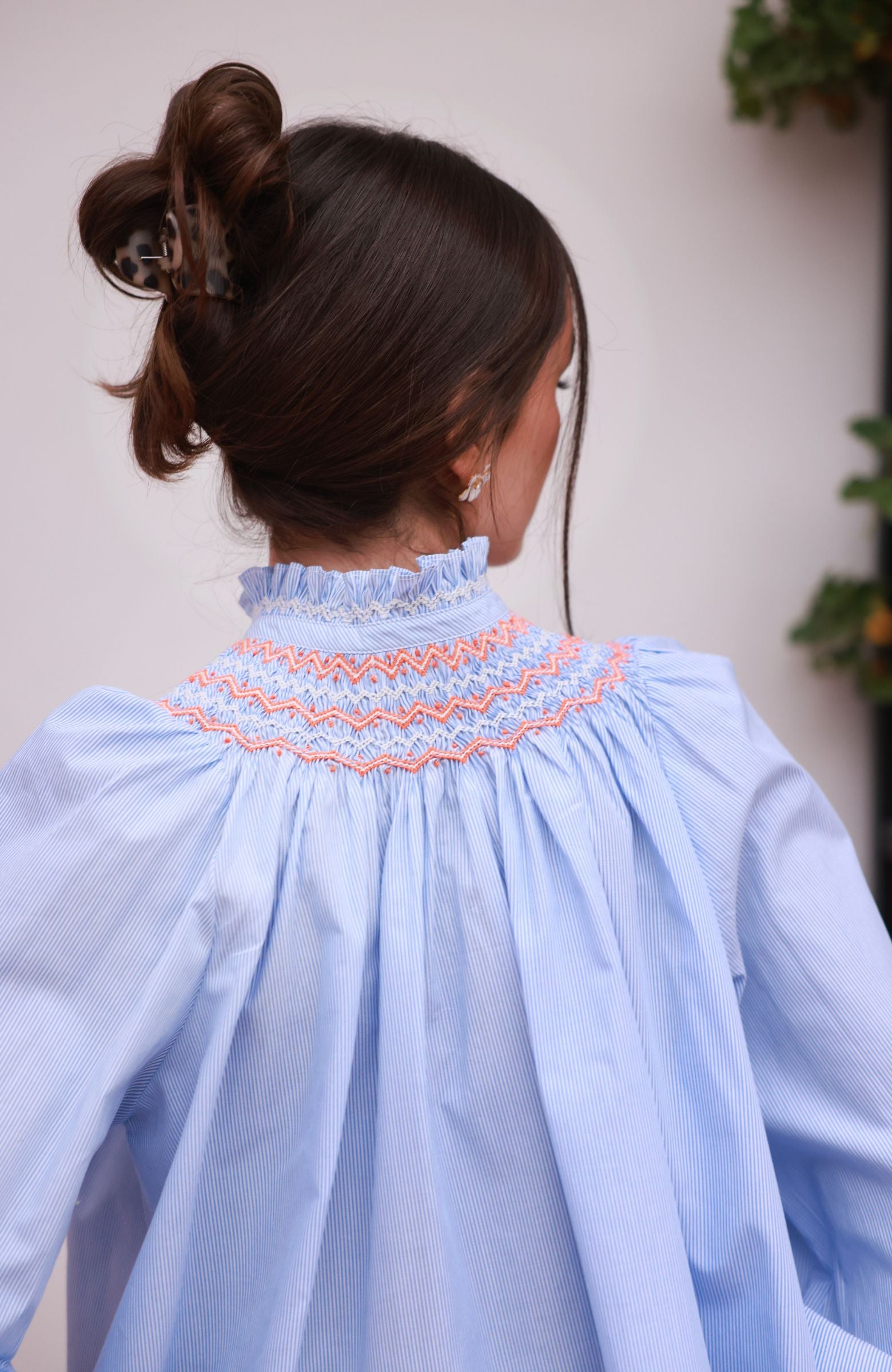 Scholl Blouse Oxford Stripe with Orange Blossom Hand Smocking Edition 62