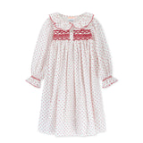 Nightingale Girl's Dress Red Berry Plumetti with Stacked Waves Hand Smocking