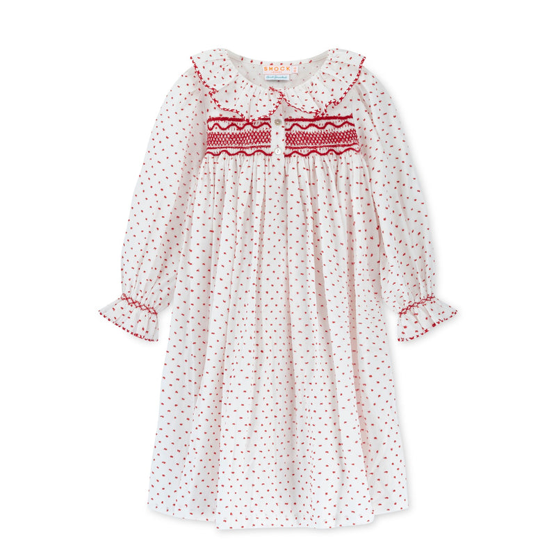 Nightingale Girl's Dress Red Berry Plumetti with Stacked Waves Hand Smocking
