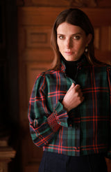 Bobbi Gibbs Jacket Red Stripe Tartan with Christmas Tree Hand Smocking