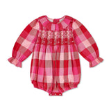 Jane Austen Romper Great Gingham with Crimson Hand Smocking