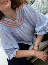 Cleopatra Blouse Summer Skies Cotton with You’ve Been Tango’d Hand Smocking Edition 24