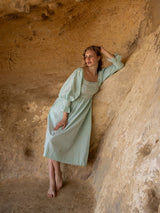 Josefine Butler Dress Kelly Green Seersucker with Cherry Pop Hand Smocking