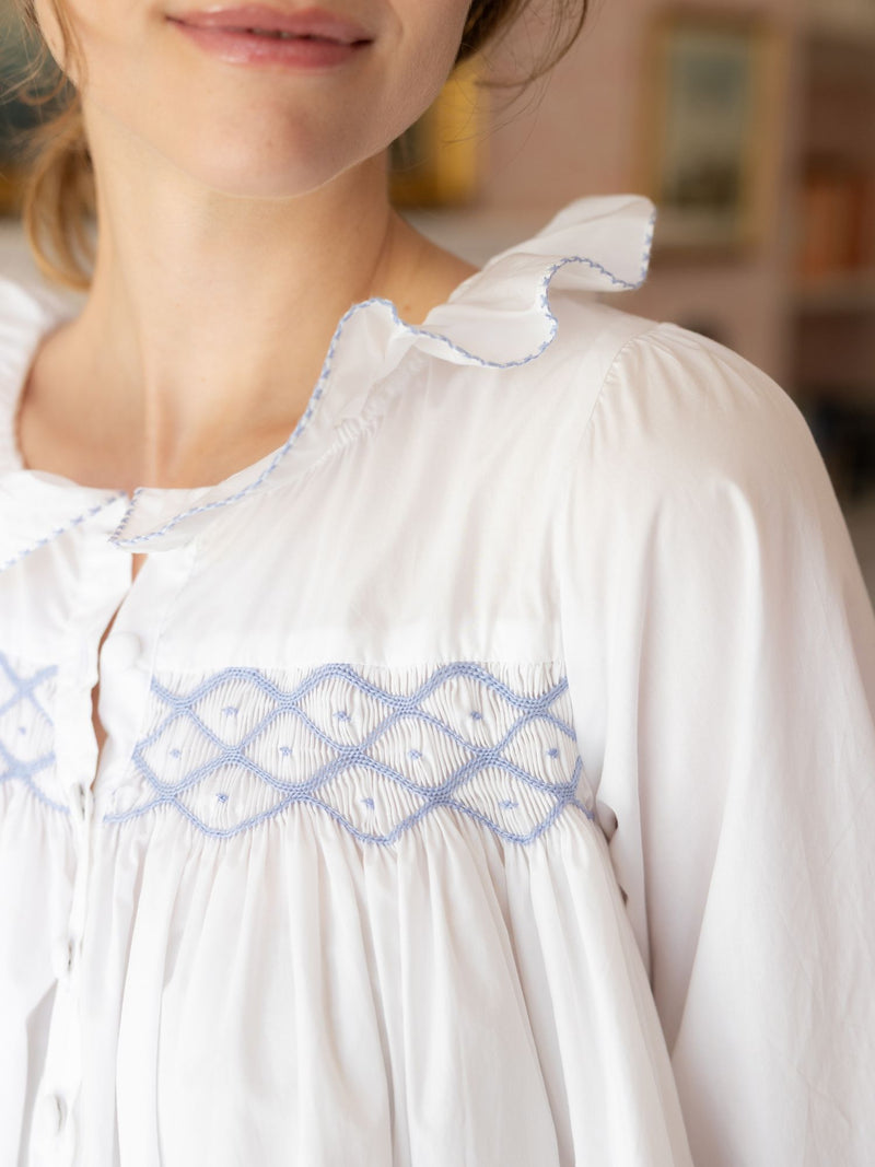 Mother Teresa Women's Nursing & Maternity Dress Long Sleeves with Mermaid Tail Forget Me Not Hand Smocking