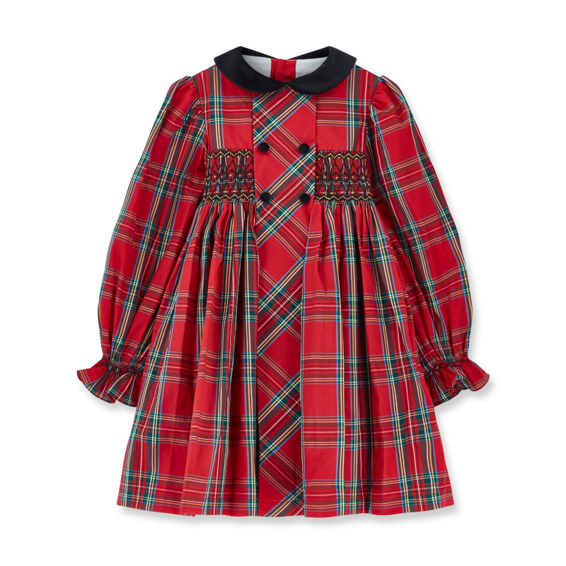 Margaret Thatcher Dress Red Royal Stewart with Nutcracker Hand Smocking