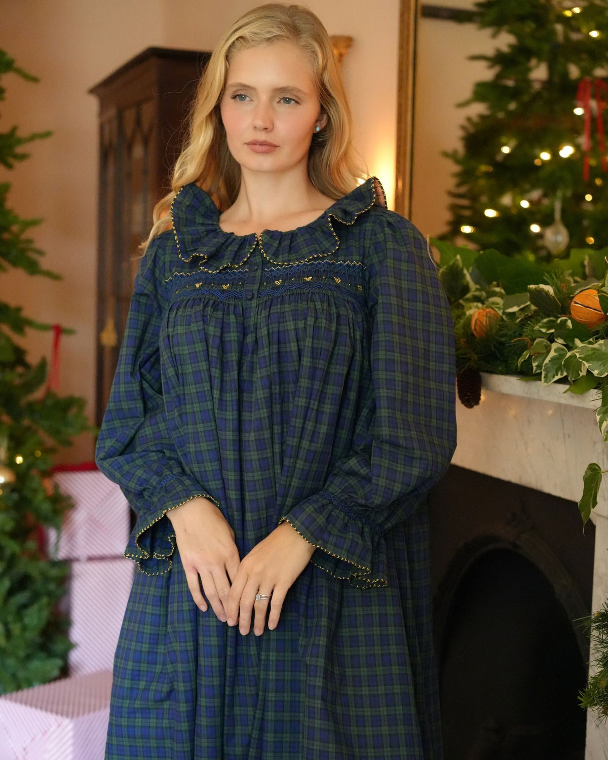 Nightingale Women's Dress Little Black Watch with Golden Locket Hand Smocking