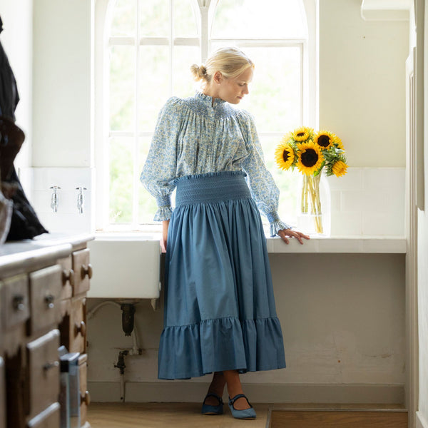 Sullivan Women's Skirt Chambray with Swedish Blue Hand Smocking