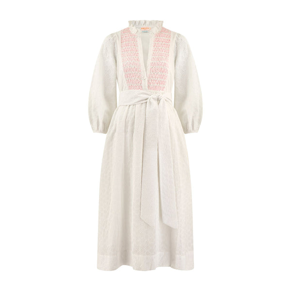 Junko Tabei Dress Broderie Anglaise with Barbilicious Honeycomb Hand Smocking