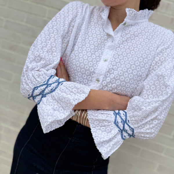 Shelley Blouse Daisy Chain Cotton with Sapphire Hand Smocking Edition 10