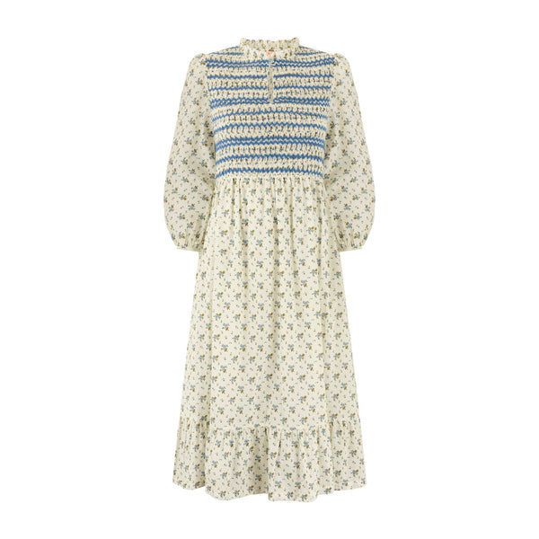 Emmeline Pankhurst Dress Brunnera Blooms with Forget Me Not Hand Smocking
