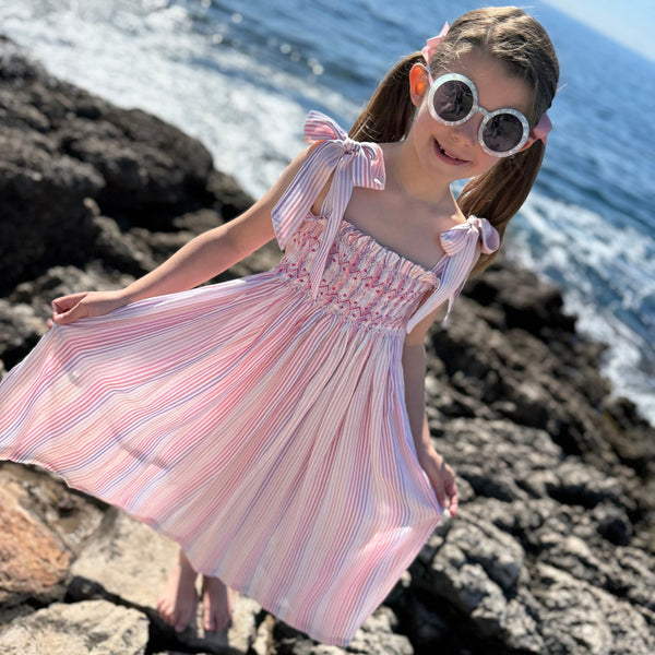 Beatrix Potter Sun Dress Sugared Violet Stripe with Sweet Shop Hand Smocking