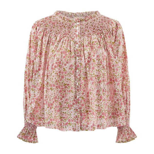 Cleopatra Blouse with Hedgerow Haze Hand Smocking made with Liberty Poppies and Daisies Edition 30
