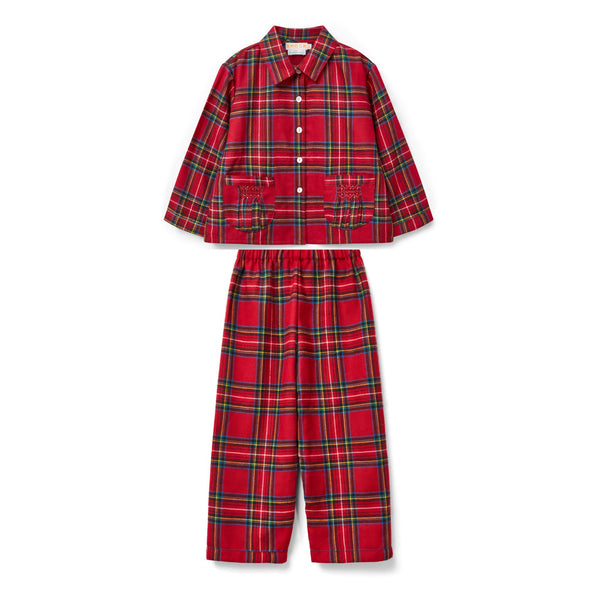 Lilly Parr Pyjamas Highland Tartan with Hearts of Gold Hand Smocking