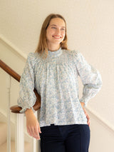 Scholl Blouse Flower Field Linen with Aqua Kiss Hand Smocking Edition 48