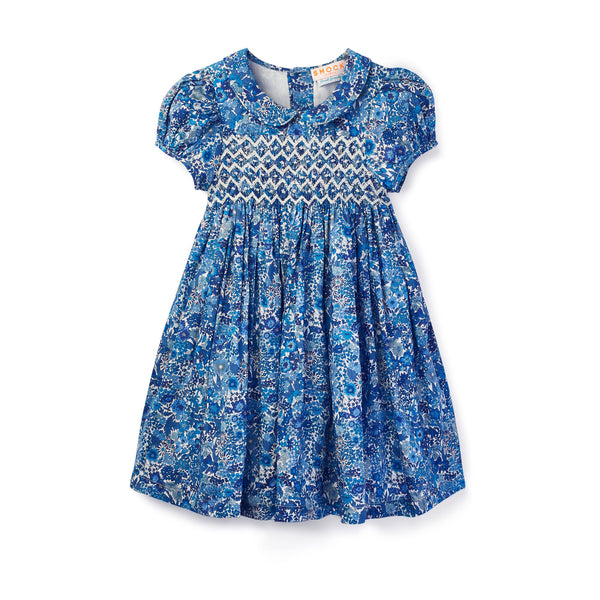 Antoinette Dress with White Horses Hand Smocking Made With Liberty Margaret Annie Azure