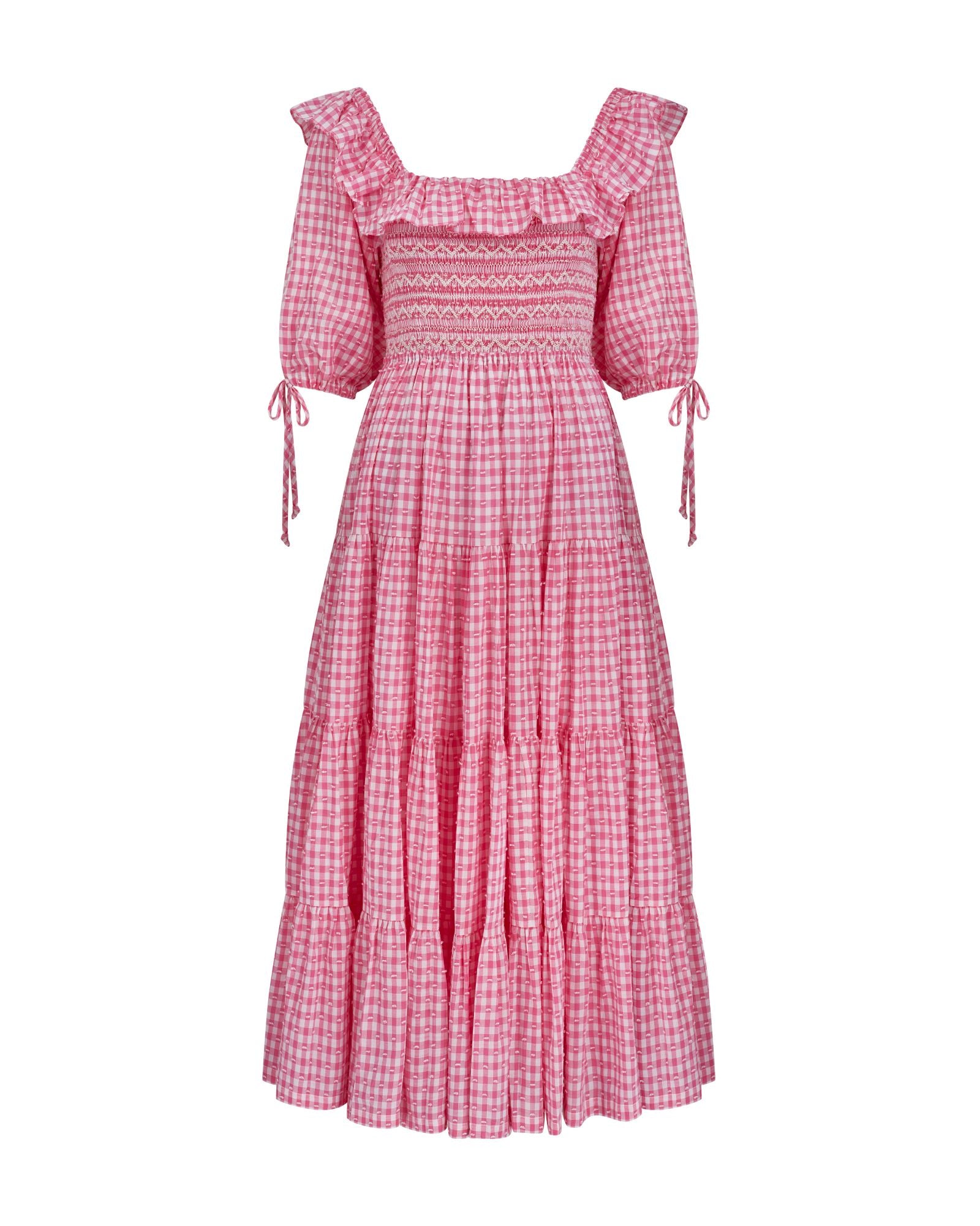 Mitford Dress Pink Puff Plumetti Gingham with Ivory Hand Smocking