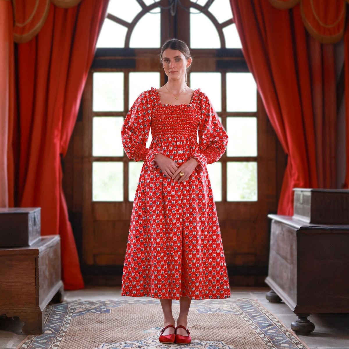 Josefine Butler Dress Christmas Marigold Scarlet Spice Hand Smocking