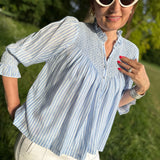 Rosa Parks Blouse  Periwinkle Painted Stripe with Summer White Hand Smocking Edition 9