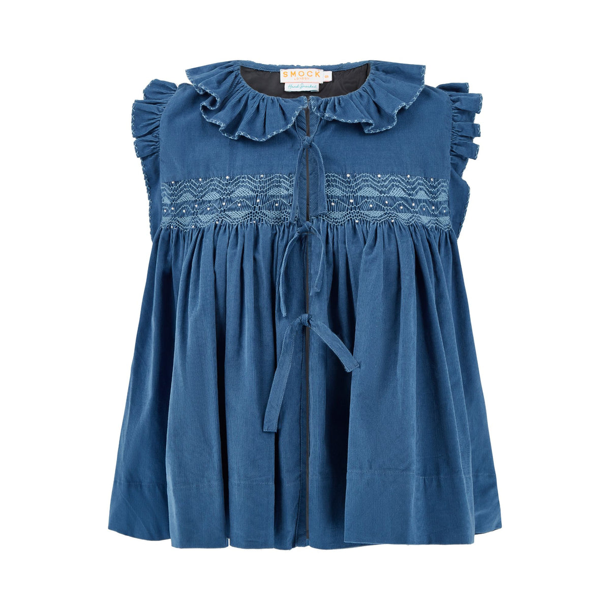 Large Edith Wharton Waistcoat Cornflower Needlecord with Chambray Hand Smocking Edition 2