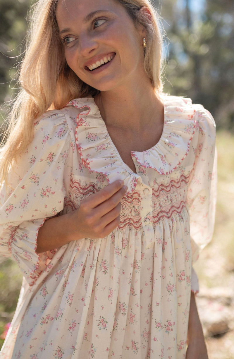 Nightingale Women's Dress Rosebud Chintz with Peony Hand Smocking