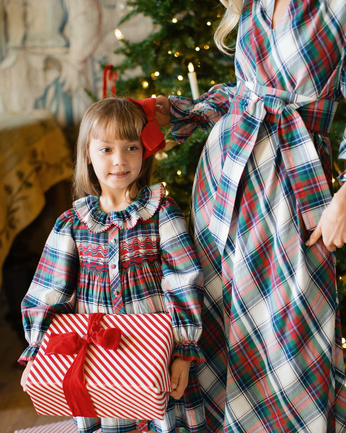 Elizabeth Blackwell Dress MacBeth Tartan with Holly Berry Hand Smocking