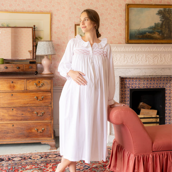 Mother Teresa Women's Nursing & Maternity Dress Long Sleeves with Mermaid Tail Kir Royale Hand Smocking