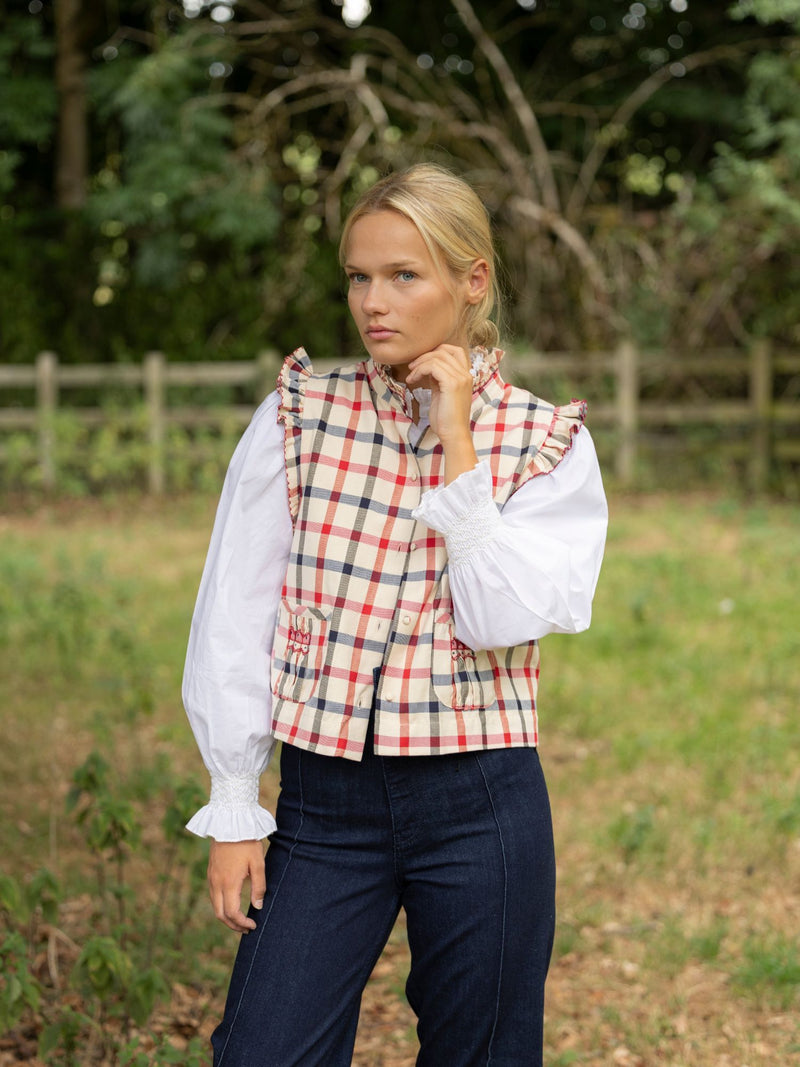 C J Walker Waistcoat Paddington Tartan with Crimson and Navy Hand Smocking Edition 7