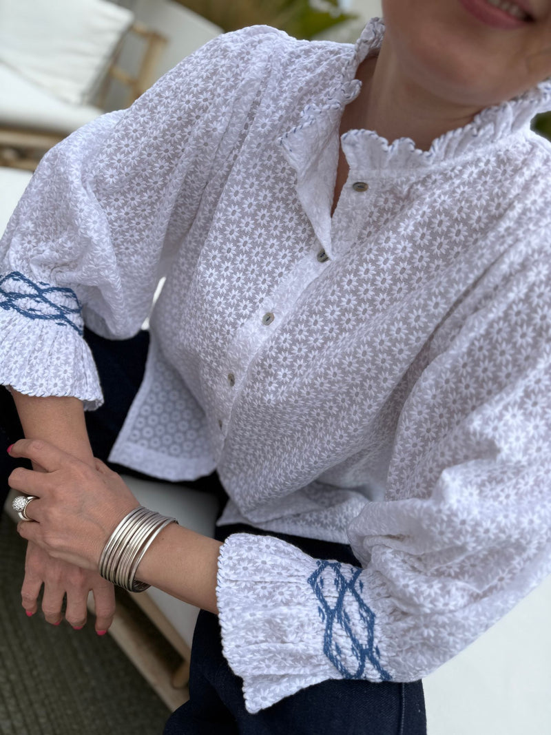 Shelley Blouse Daisy Chain Cotton with Sapphire Hand Smocking Edition 10