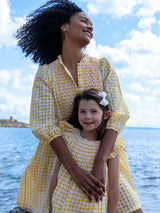 Billie Holiday Short Dress Yellow Submarine Seersucker with Lychee Lemonade Hand Smocking