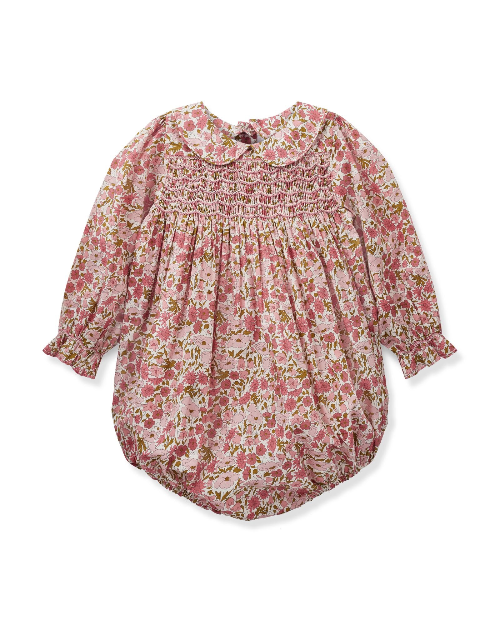 Jane Austen Romper with Raspberry Crumble Hand Smocking made with Liberty Poppies and Daisies