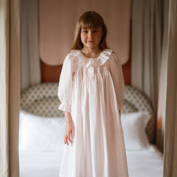 Long Night Dress For Girls Girls Bow Print Fleece Long-Sleeve Loose Fit Night Gown Pink Long Night Dress For Girls Girls Bow Print Fleece Long-Sleeve Loose Fit Night Gown Pink