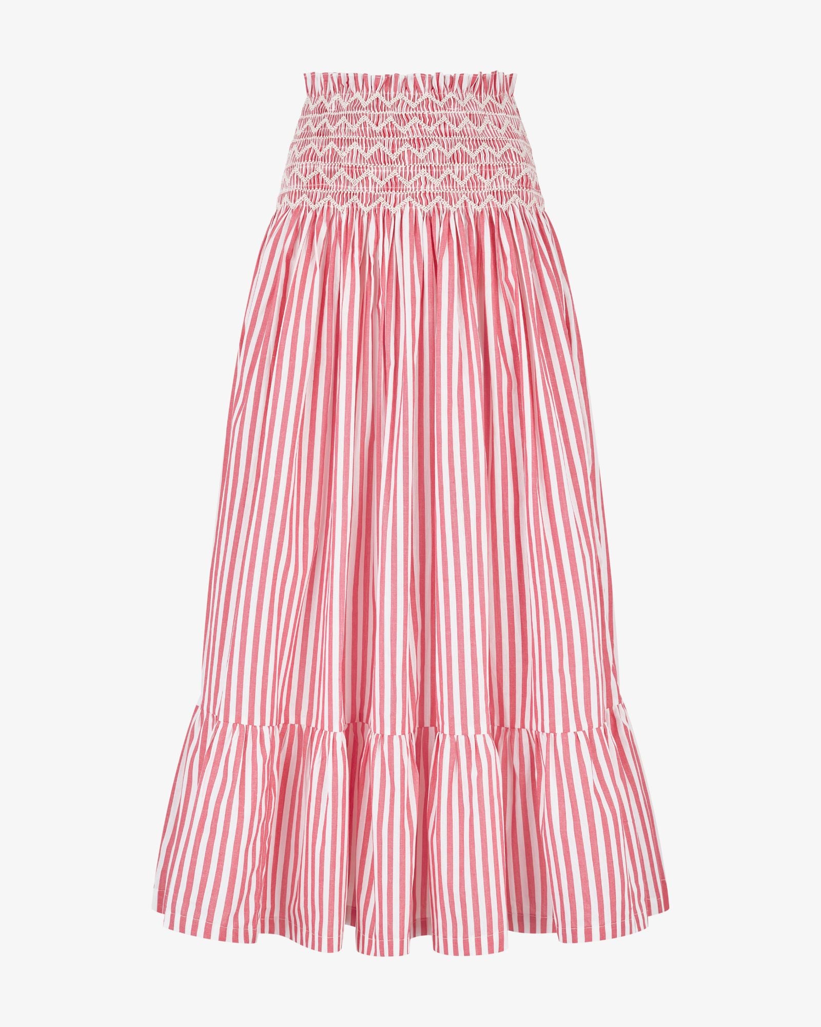 Sullivan Skirt Tomato Stripe with Chalk Hand Smocking
