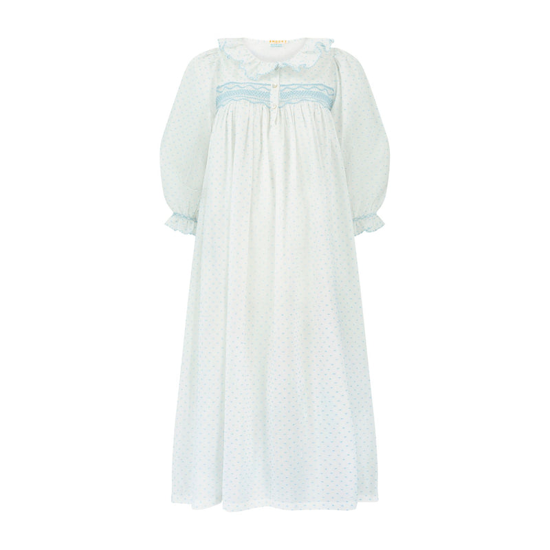 Nightingale Women's Dress Forget Me Not Plumetti with Delphinium Hand Smocking