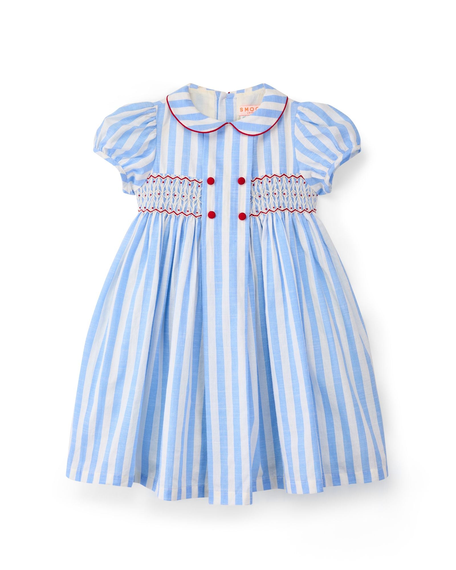 Thatcher Dress Sailor Stripe with White Heart Hand Smocking