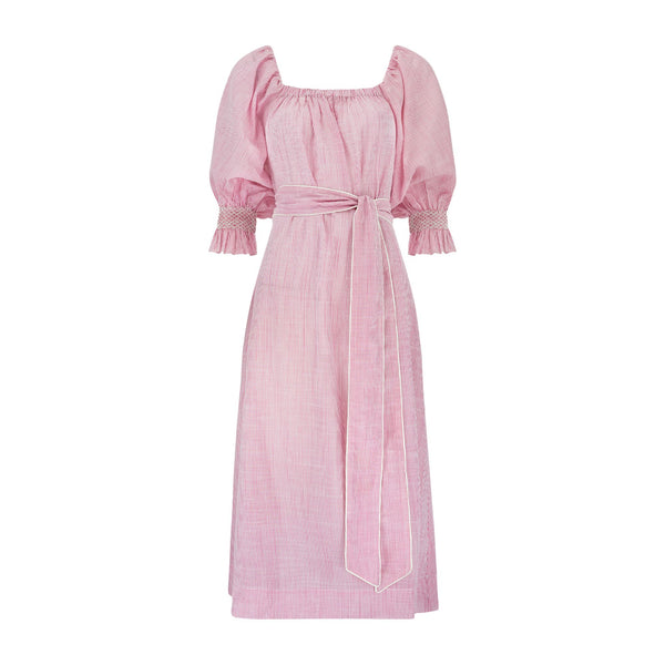 Mulan Dress Cherry Stripe with Chantilly Hand Smocking