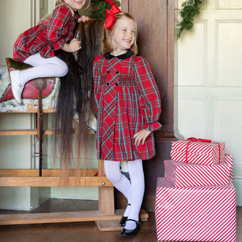 Margaret Thatcher Dress Red Royal Stewart with Nutcracker Hand Smocking